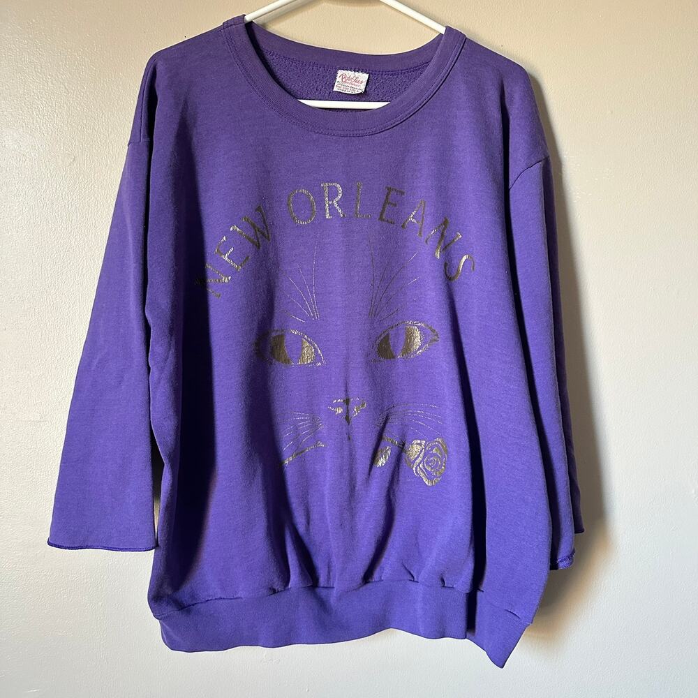 Rich Tees Vintage Cat Sweatshirt New Orleans Retro 90s Purple One Size Y2K